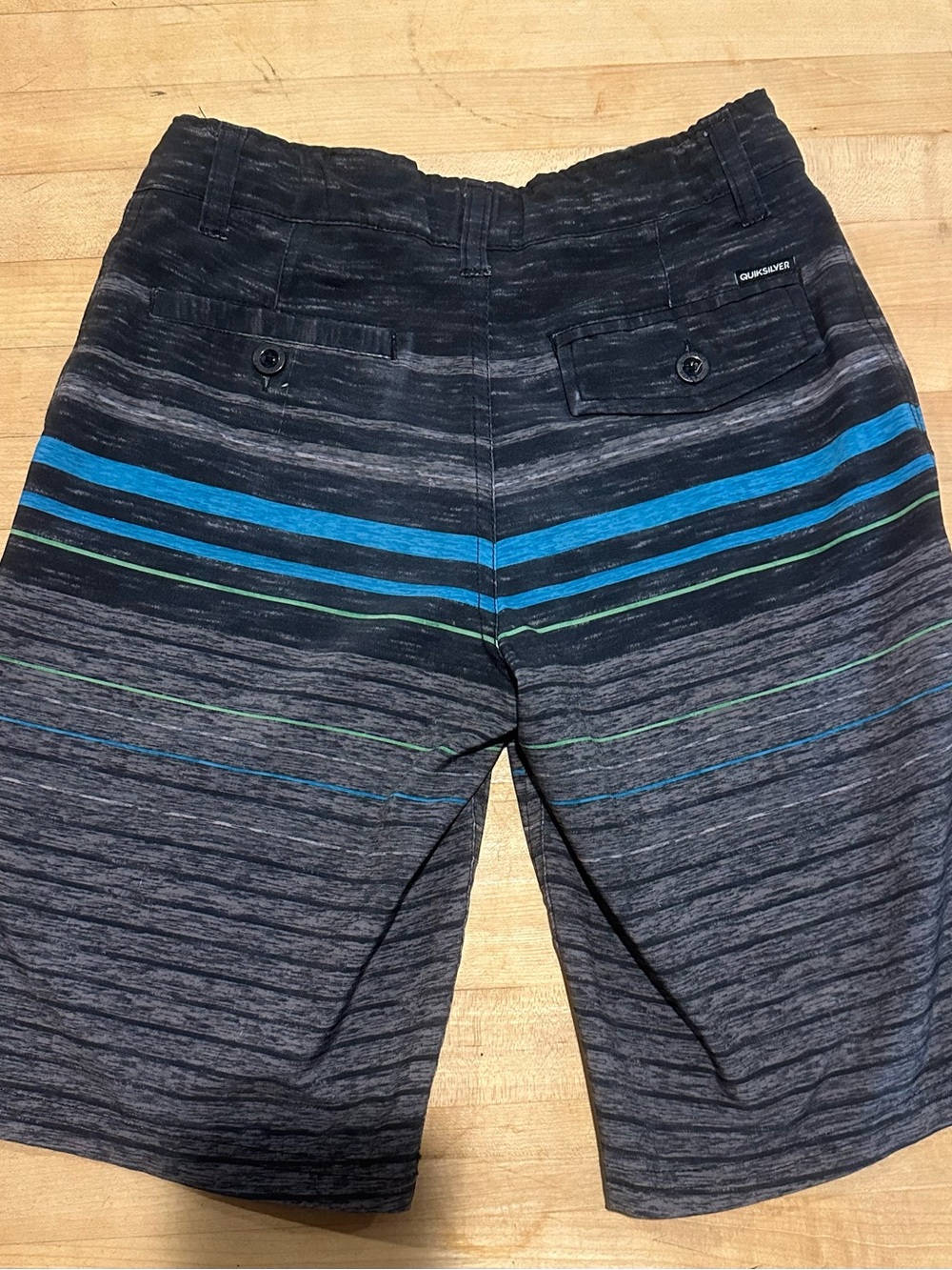 Quiksilver Dark Gray Boardshorts with Blue & Green Stripes